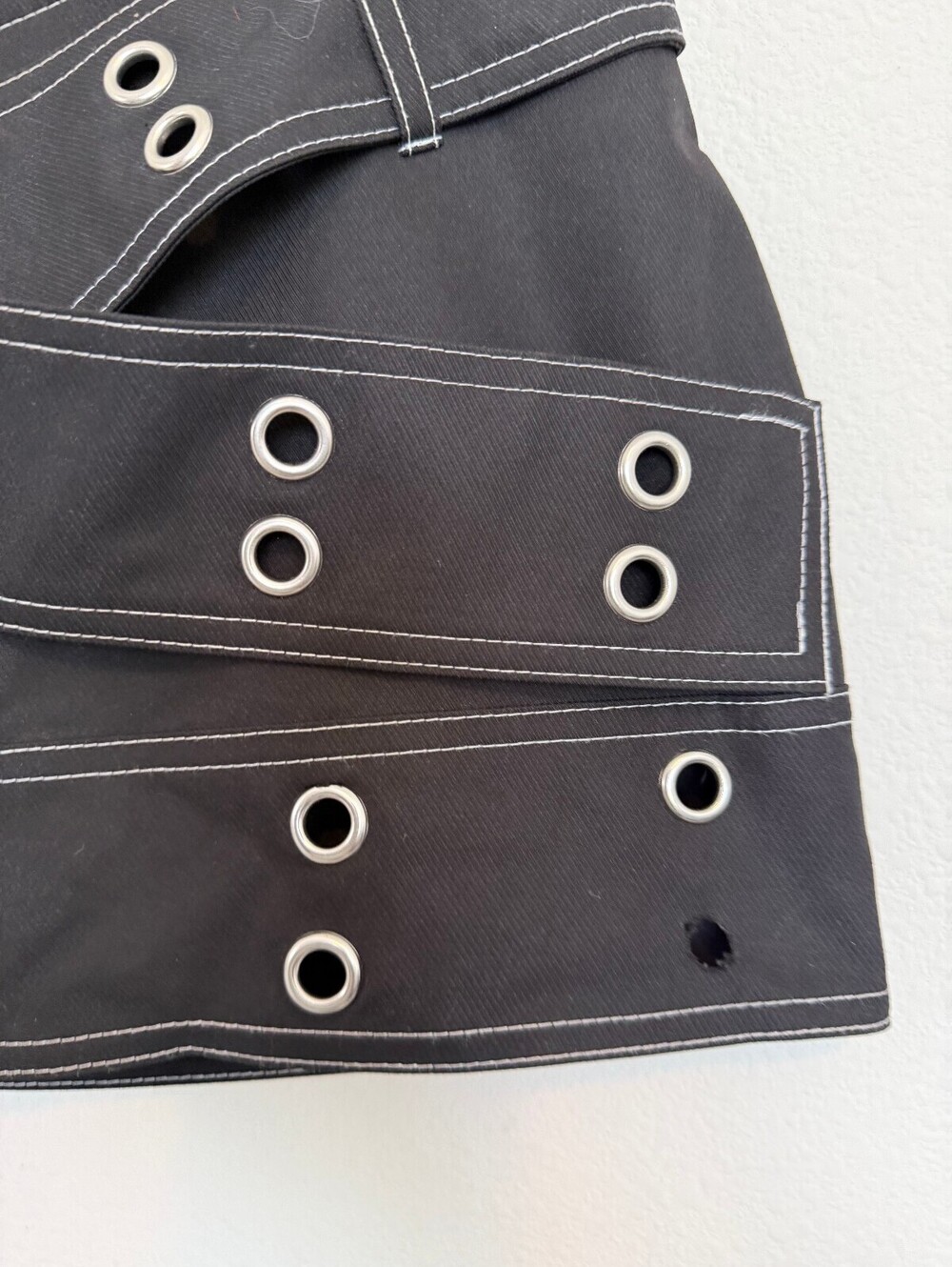Black Mini Skirt with Eyelet Detailing and Contrast Stitching - Picture 2 of 4